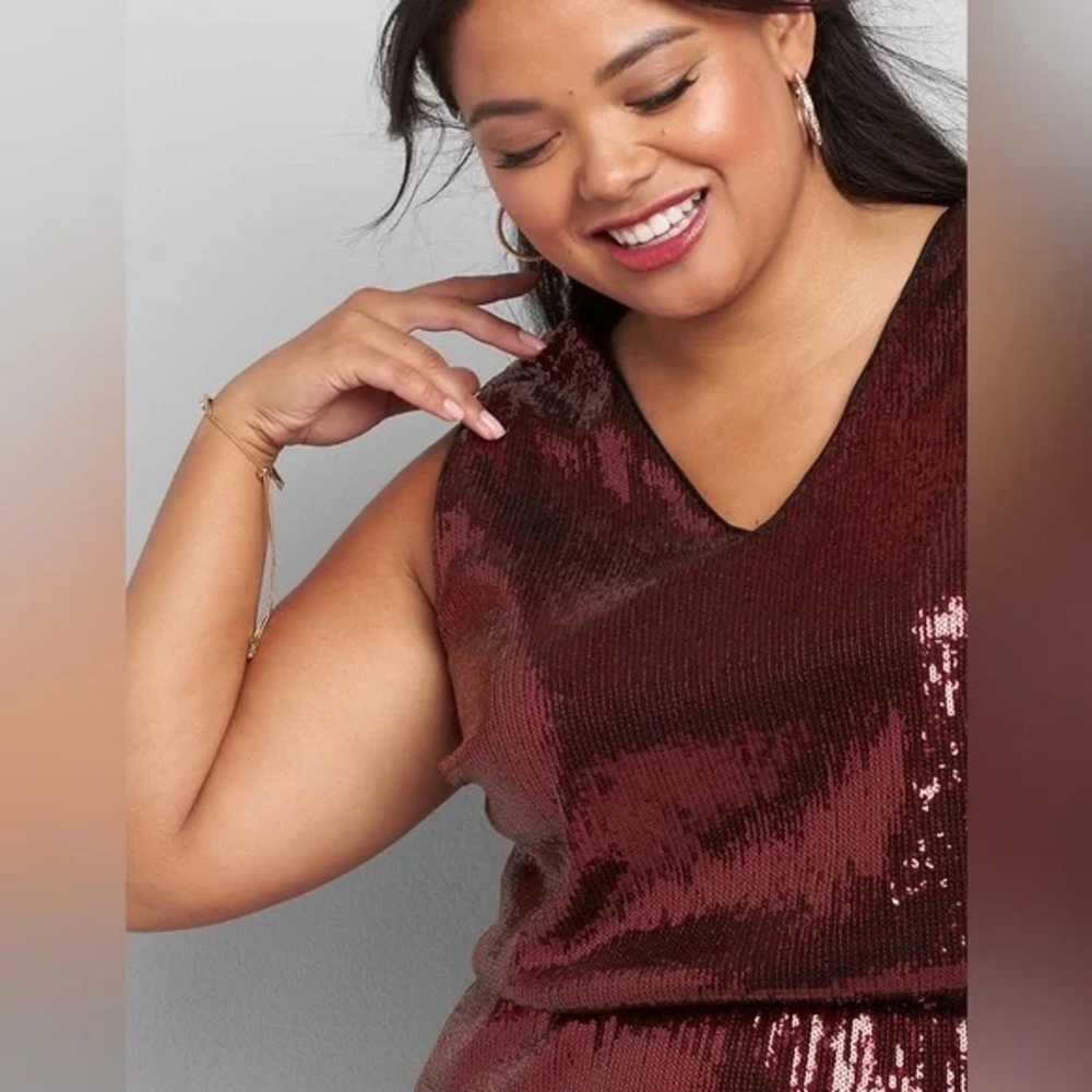 Lane Bryant | Ombre Sequin Fit & Flare Dress Pomegranate Plus Size 16 or 18 - Picture 2 of 8